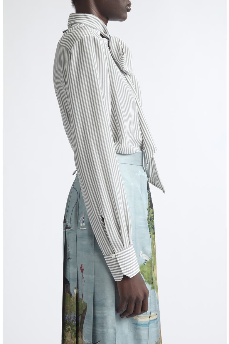 Detachable Collar Stripe Silk Button-Up Shirt, Alternate, color, MEDIUM GREY