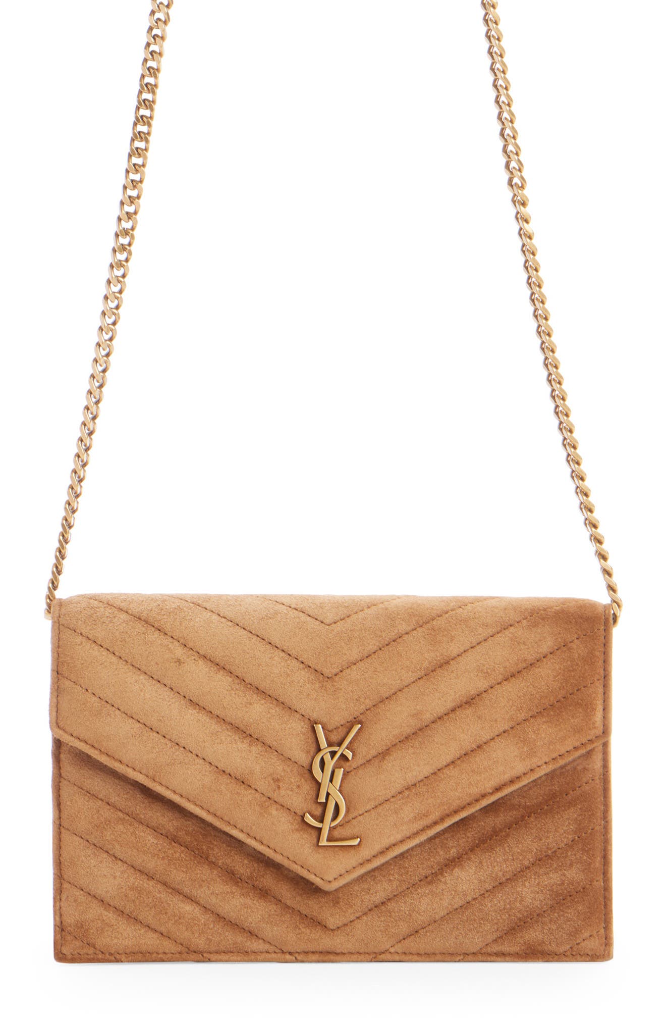 Envelope Leather Chain Wallet, Main, color, CARAMEL COGNAC