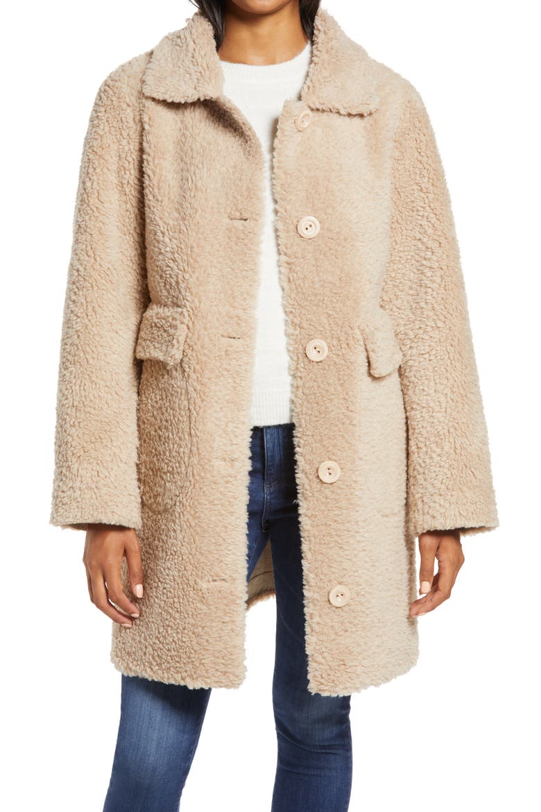 Reversible Faux Shearling Coat, Alternate, color, CAMEL