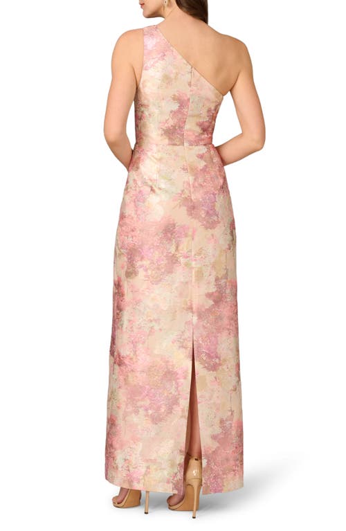 Aidan Mattox Pleated One-shoulder Metallic Jacquard Gown