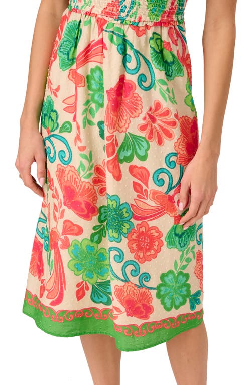 Adrianna Papell Print Smocked Tie Strap Dress In Ivory Multi