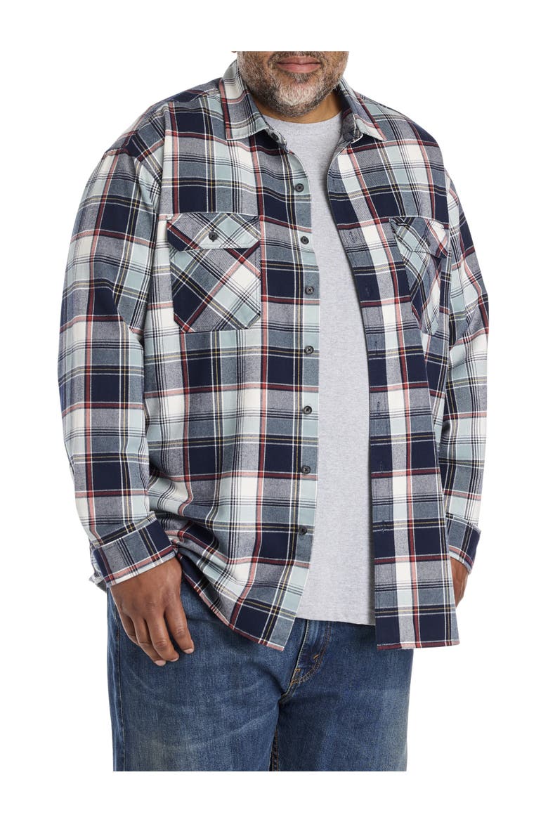 Big & Tall Winslow Plaid Flannel Sport Shirt, Alternate, color, NAVY