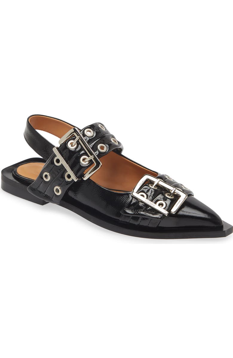 Ganni Slingback Pointed Toe Flat, Main, color, Black