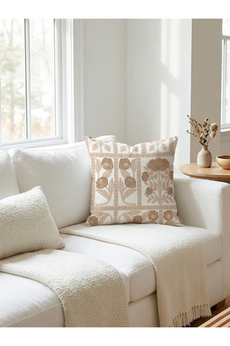 Blossom Field Linen Pillow with Down Insert, Alternate, color, Warm Beige