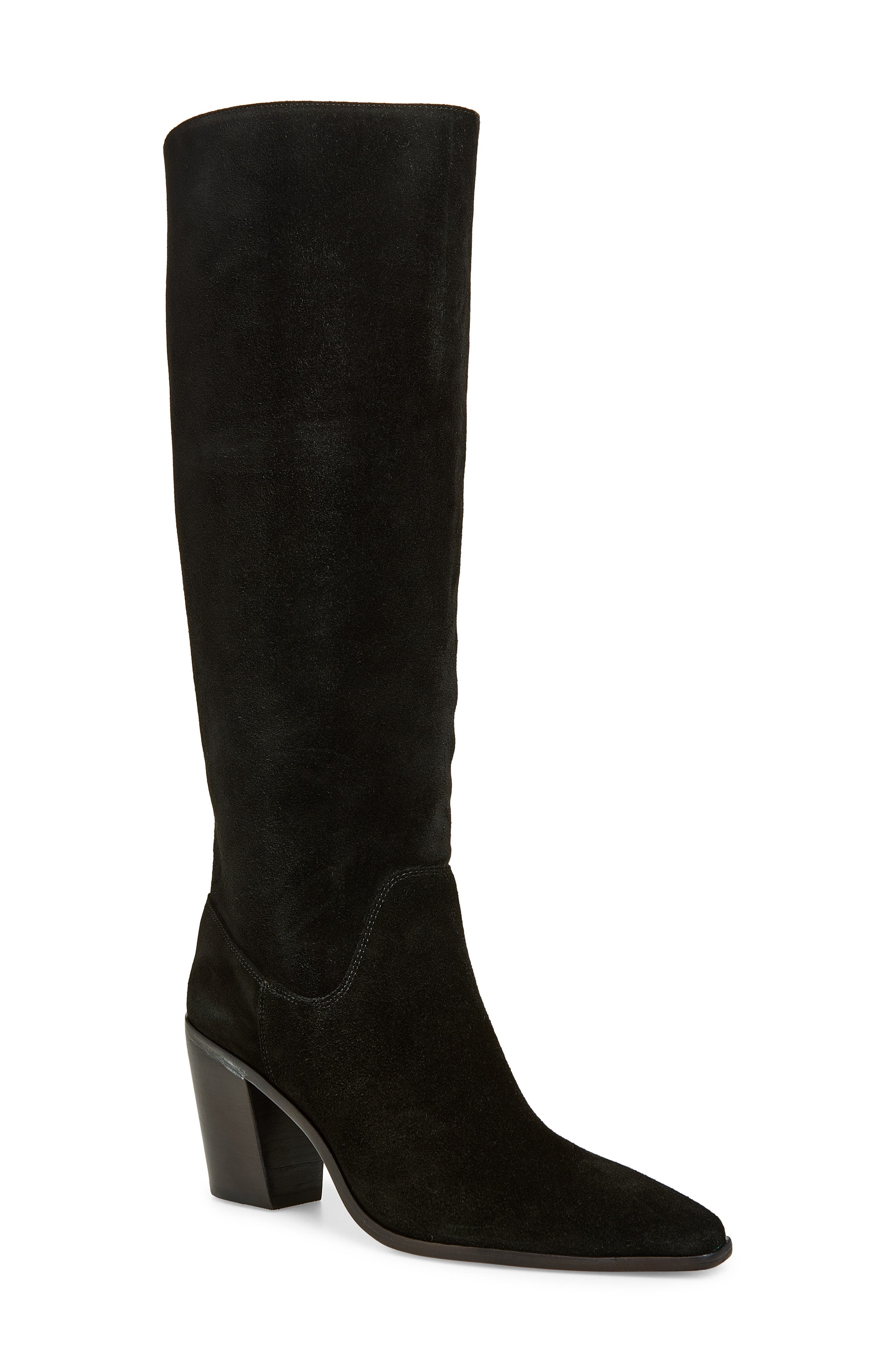 Dominique Leather Knee High Boot, Main, color, BLACK SUEDE
