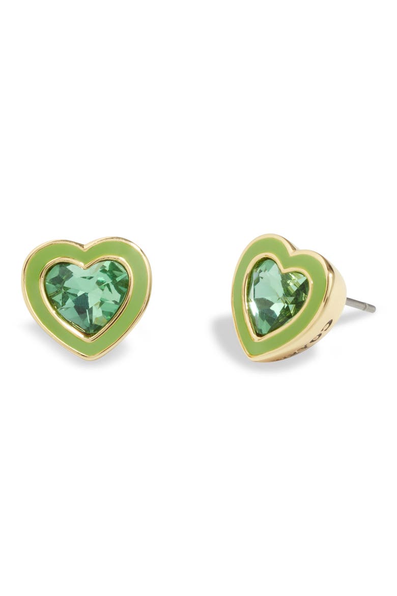 Crystal Heart Stud Earrings, Main, color, GREEN/ GOLD