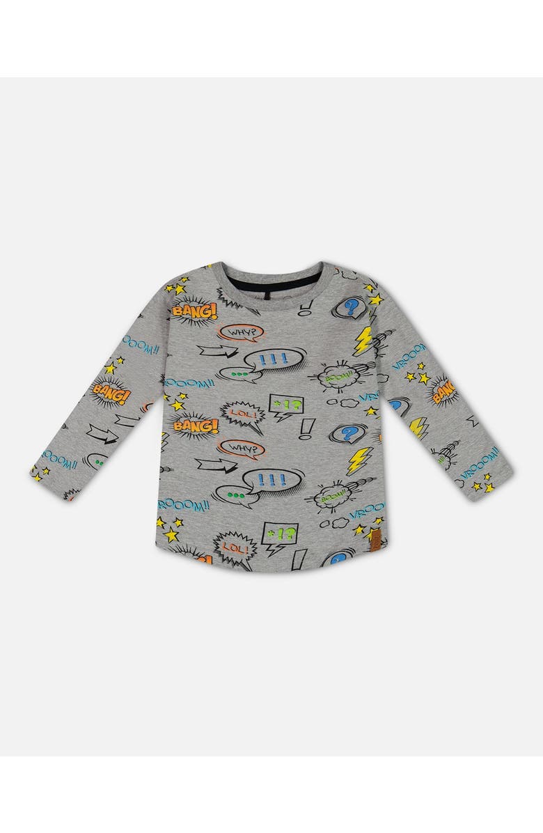 Deux par Deux Boy's Long Sleeve Printed T-Shirt Gray Mix, Main, color, 