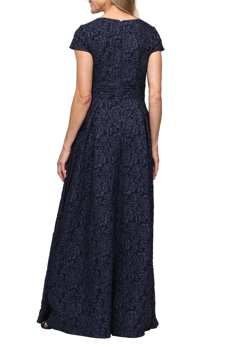 Alex Evenings Floral Jacquard Ballgown, Alternate, color, Navy