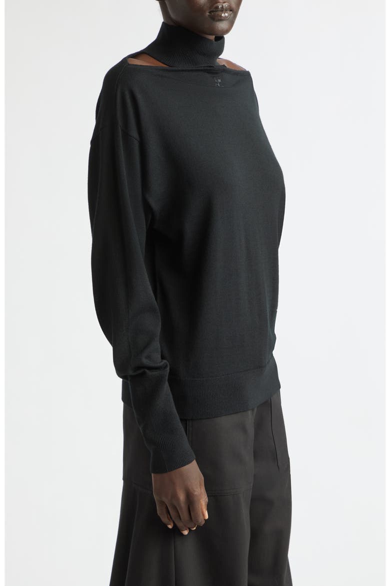 Shoulder Cutout Merino Wool Sweater, Alternate, color, BLACK