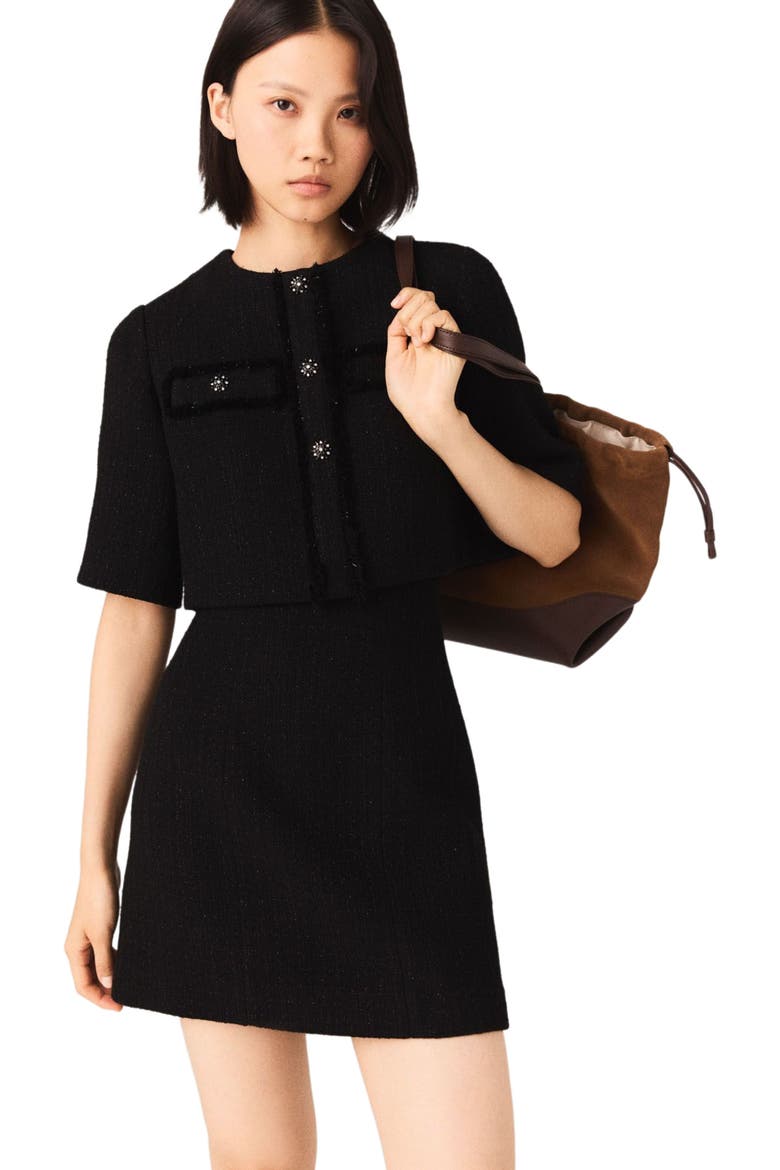 2-in-1 shiny tweed dress, Alternate, color, Black