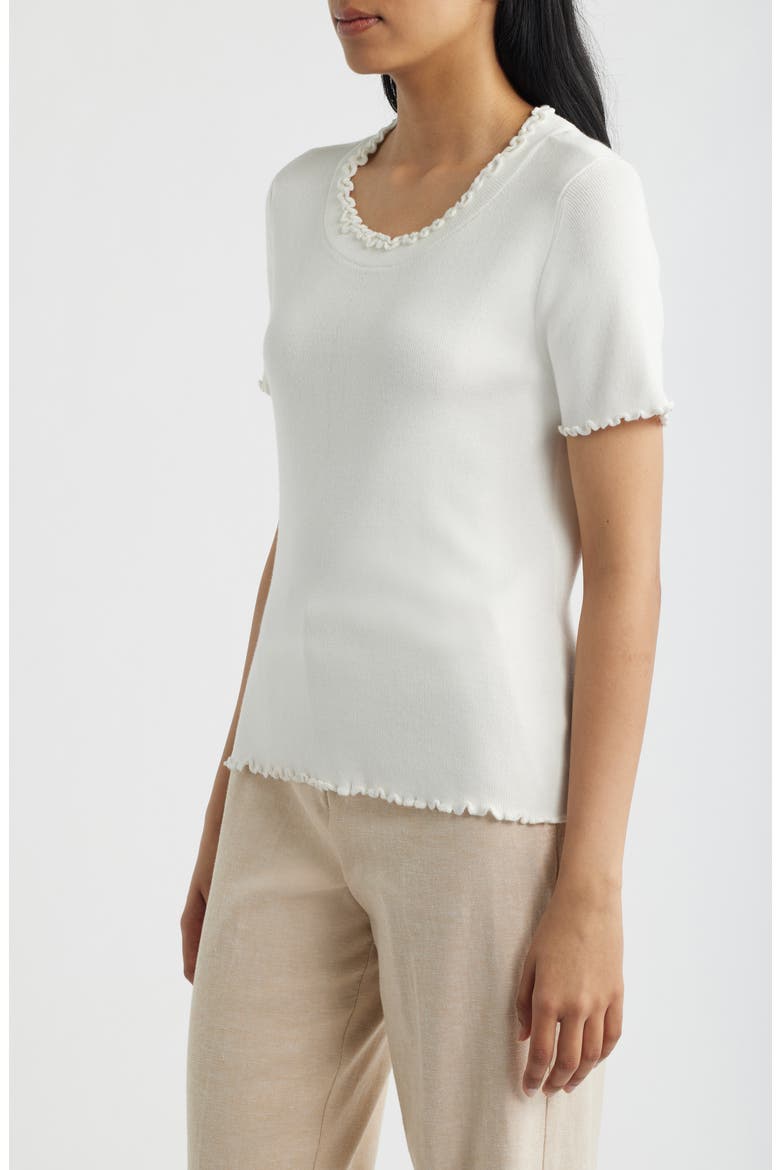Ruffle Trim Short Sleeve Sweater, Alternate, color, PAPER WHITE