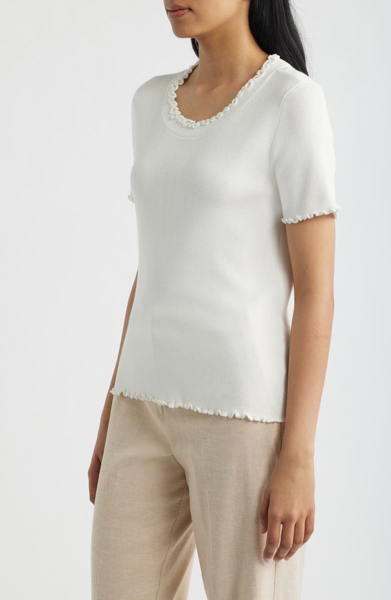 NIC+ZOE Ruffle Trim Short Sleeve Sweater, Alternate, color, Paper White