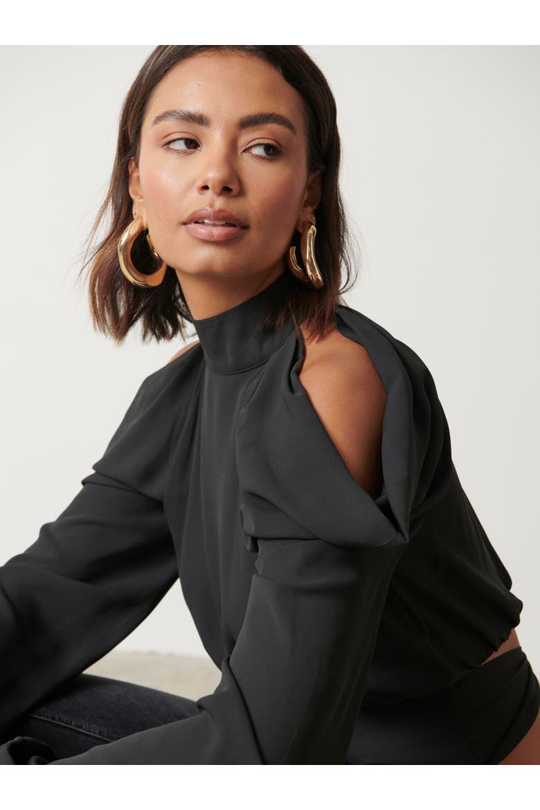 Selena Cold Shoulder Top, Alternate, color, Black