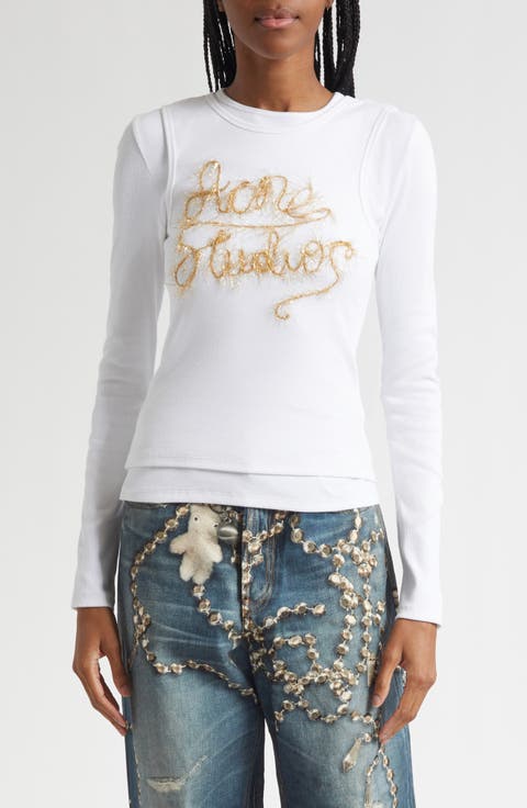 Elga Tinsel Logo Rib Long Sleeve Layered T-Shirt