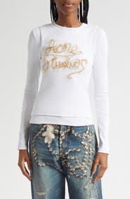 Acne Studios Elga Tinsel Logo Rib Long Sleeve Layered T-Shirt