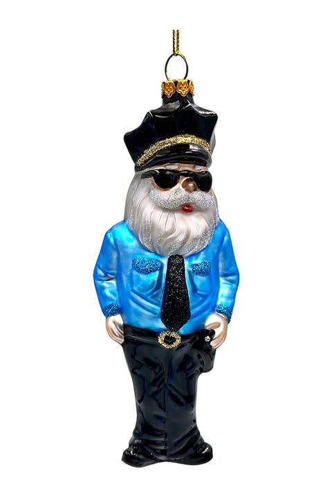 Santa Police Officer Glass Ornament