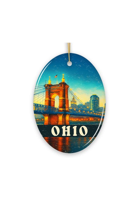Ohio Cincinnati Night Bridge Skyline Ceramic Ornament