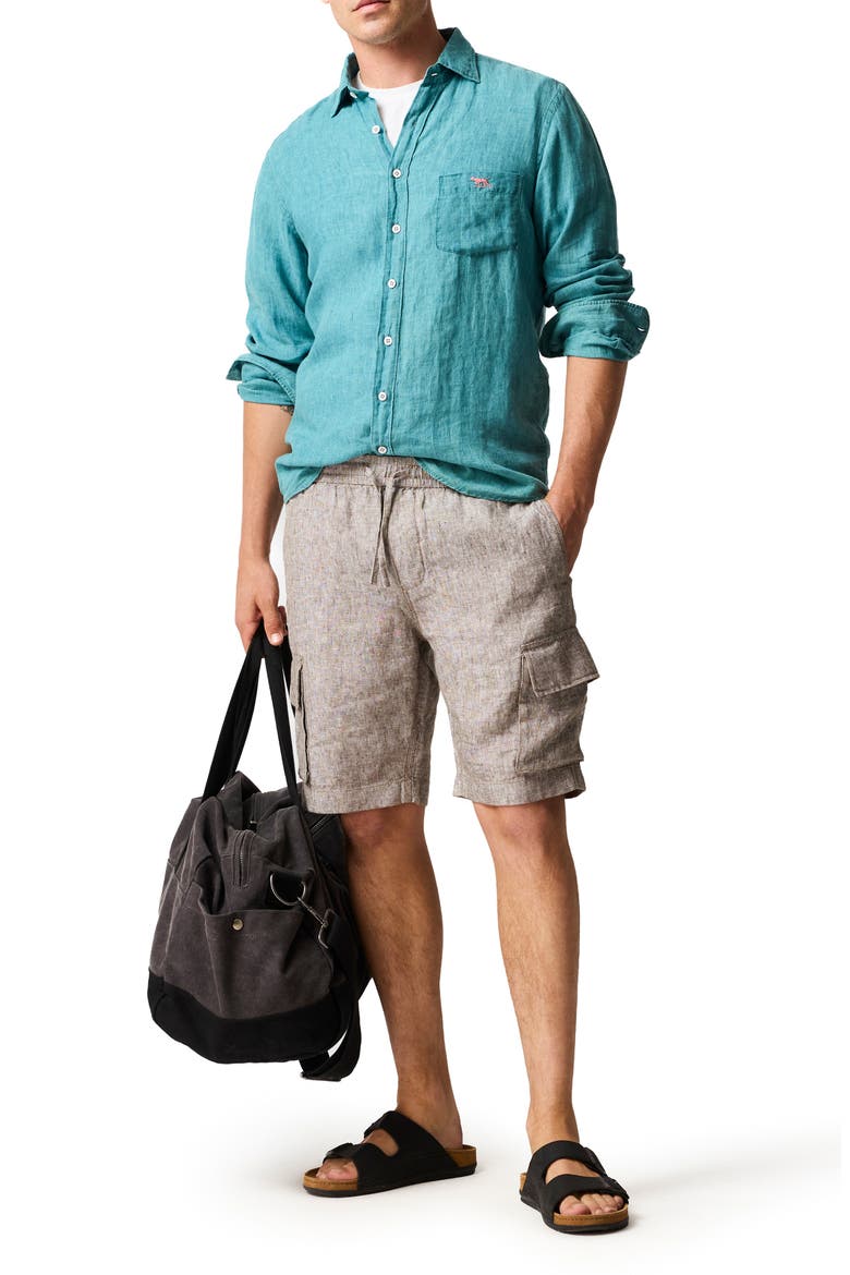 Resort Slub Linen Drawstring Cargo Shorts, Alternate, color, MOCHA