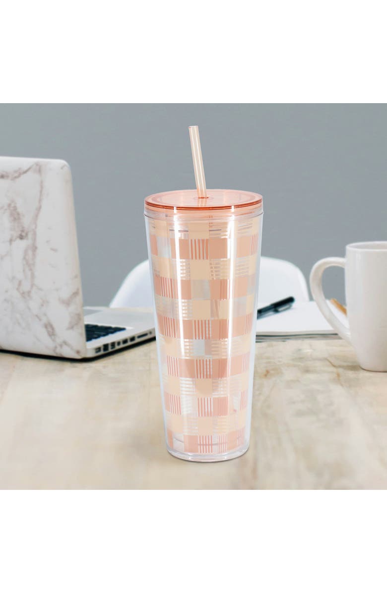 Mr. Coffee Modern Euphoria 4 Piece 23 Ounce Plastic Tumbler with Straw and Lid Set, Alternate, color, Clear