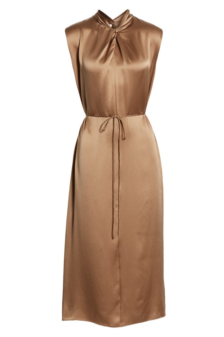 Knot Neck Tie Waist Midi Dress, Alternate, color, EARTH