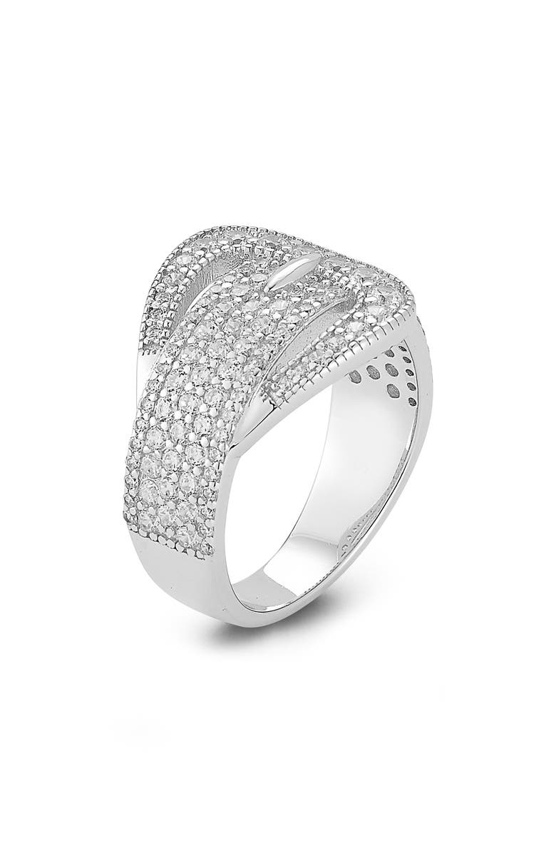 GLAZE JEWELRY Pavé Cubic Zirconia Buckle Ring, Alternate, color, Silver