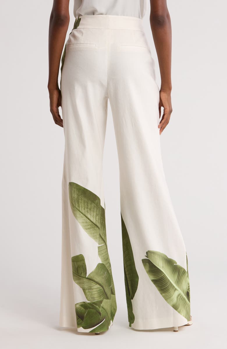 Alice + Olivia Dylan Placed Palm Leaf Print Wide Leg Linen Blend Pants, Alternate, color, 