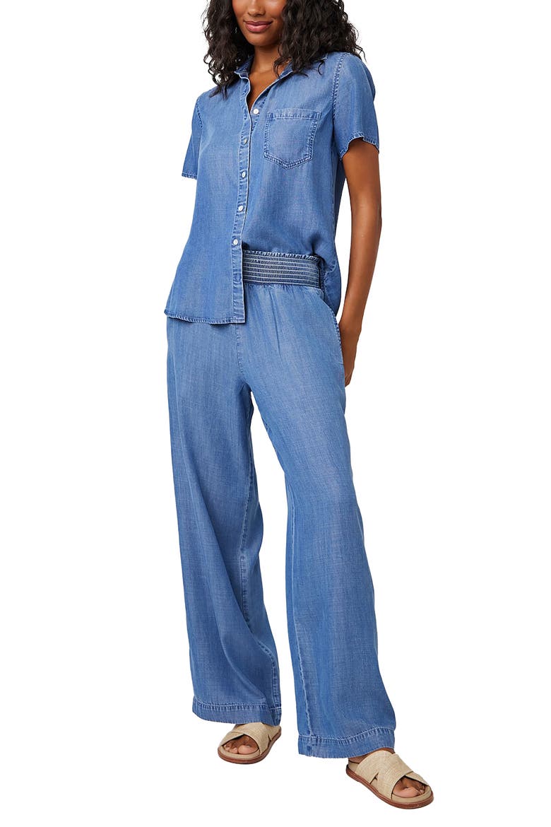 Smocked Wide Leg Chambray Pants, Alternate, color, MOONLIT HAZE WASH