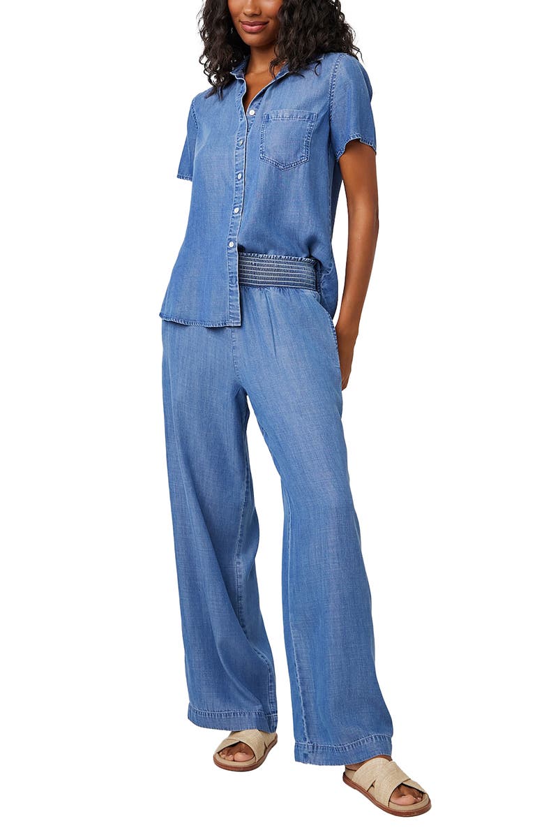 Bella Dahl Smocked Wide Leg Chambray Pants, Alternate, color, Moonlit Haze Wash