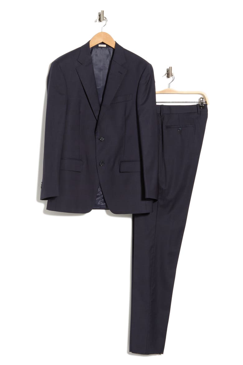 Plaid Wool Two Button Suit, Alternate, color, NAVY
