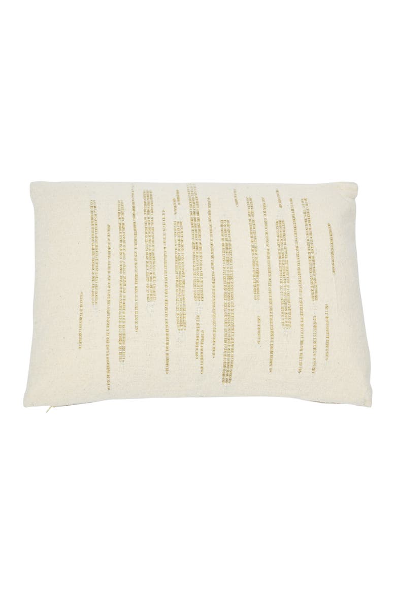Woven Cotton Slub Lumbar Pillow with Gold Metallic Thread Embroidery, Cover Only, Main, color, Cream