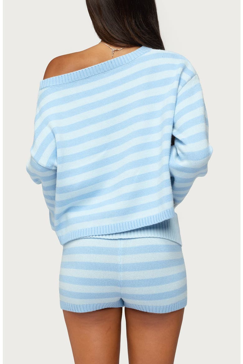 Saphi Striped Oversized Off the Shoulder Knit Sweater, Alternate, color, LIGHT-BLUE