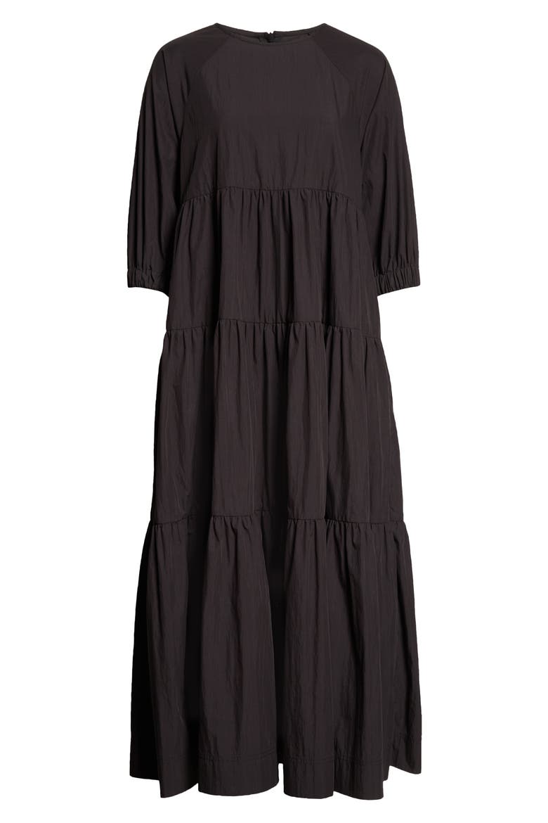 Tiered Bubble Sleeve Midi Dress, Alternate, color, 001 BLACK