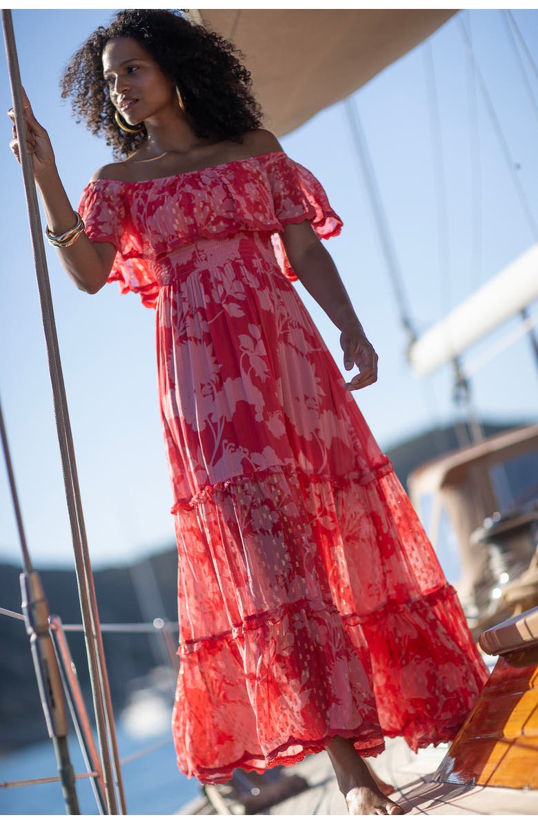 Sunday St. Tropez Georgia Cover-Up Maxi Flower Dress, Alternate, color, Red