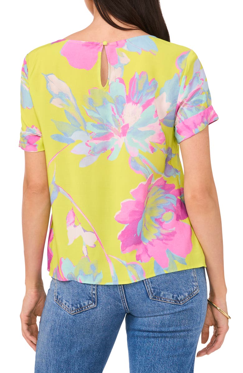 Vince Camuto Floral Print Rolled Cuff Top, Alternate, color, 