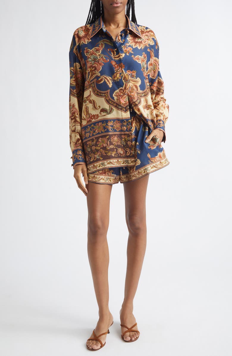 Zimmermann Aster Relaxed Fit Silk Shorts, Alternate, color, Navy Jacobean