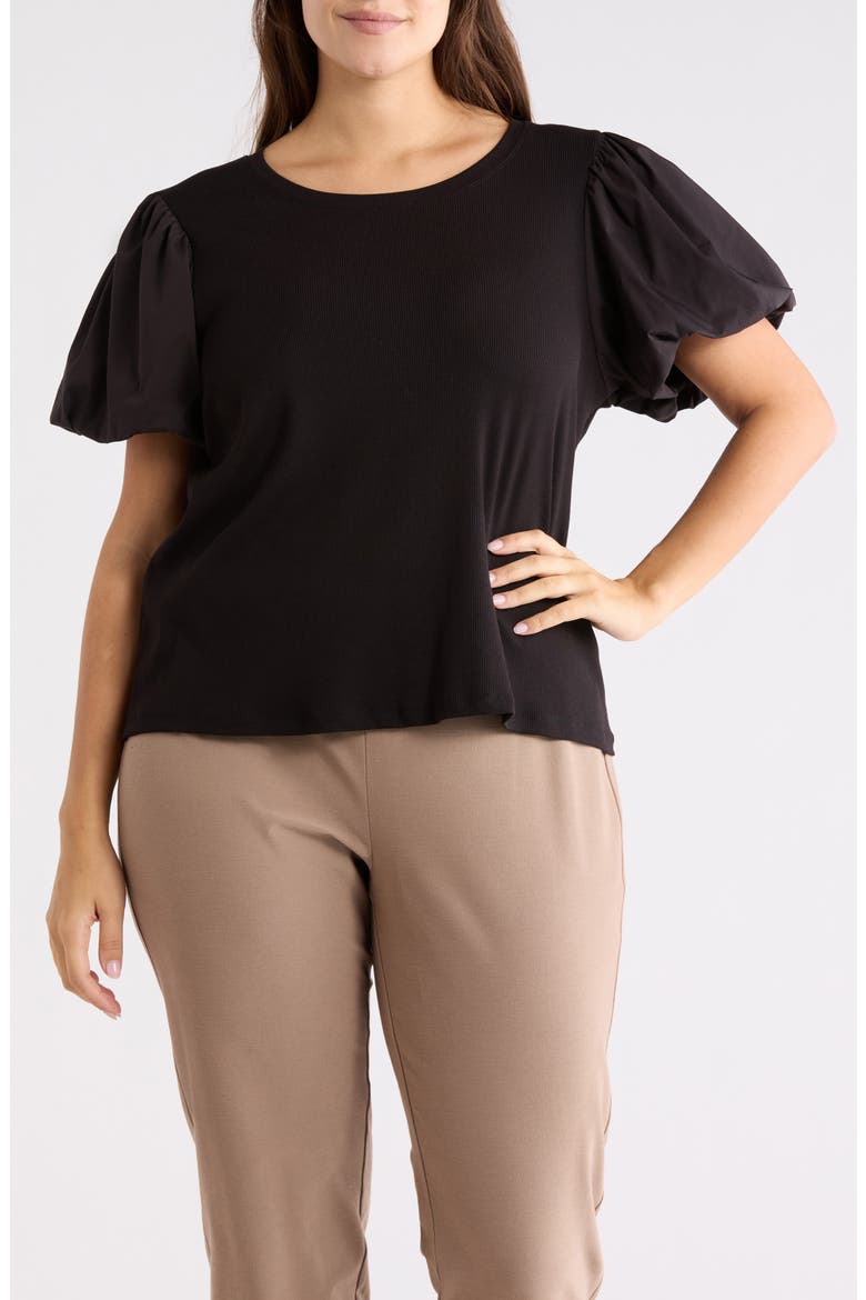 Crewneck Puff Sleeve Top, Main, color, BLACK