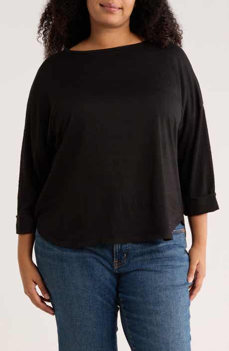 MAX STUDIO Three-Quarter Sleeve Rib Top