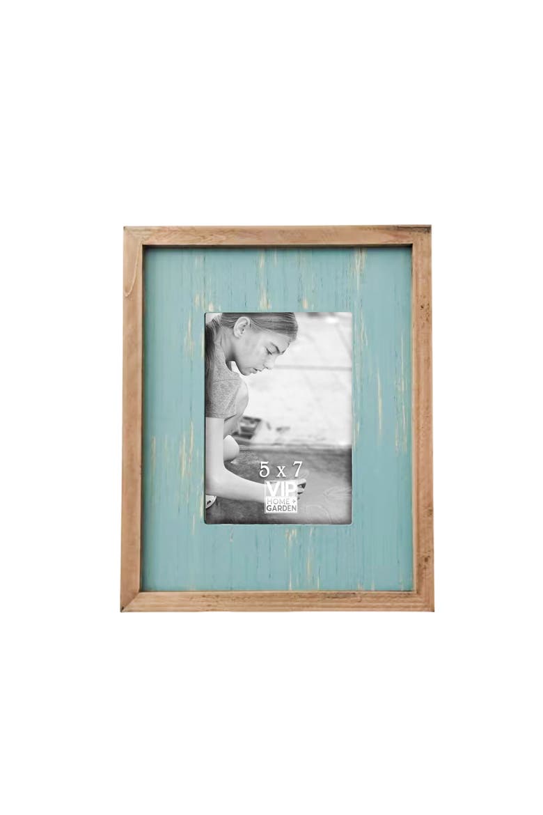 Wood 11.8 in. Blue Washed 5x7 Photo Frame, Main, color, Blue