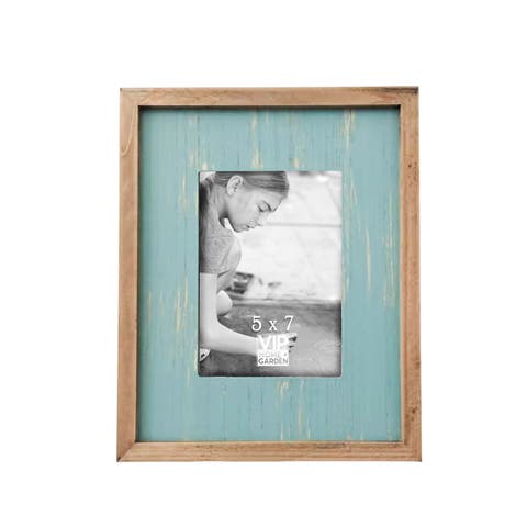 Wood 11.8 in. Blue Washed 5x7 Photo Frame