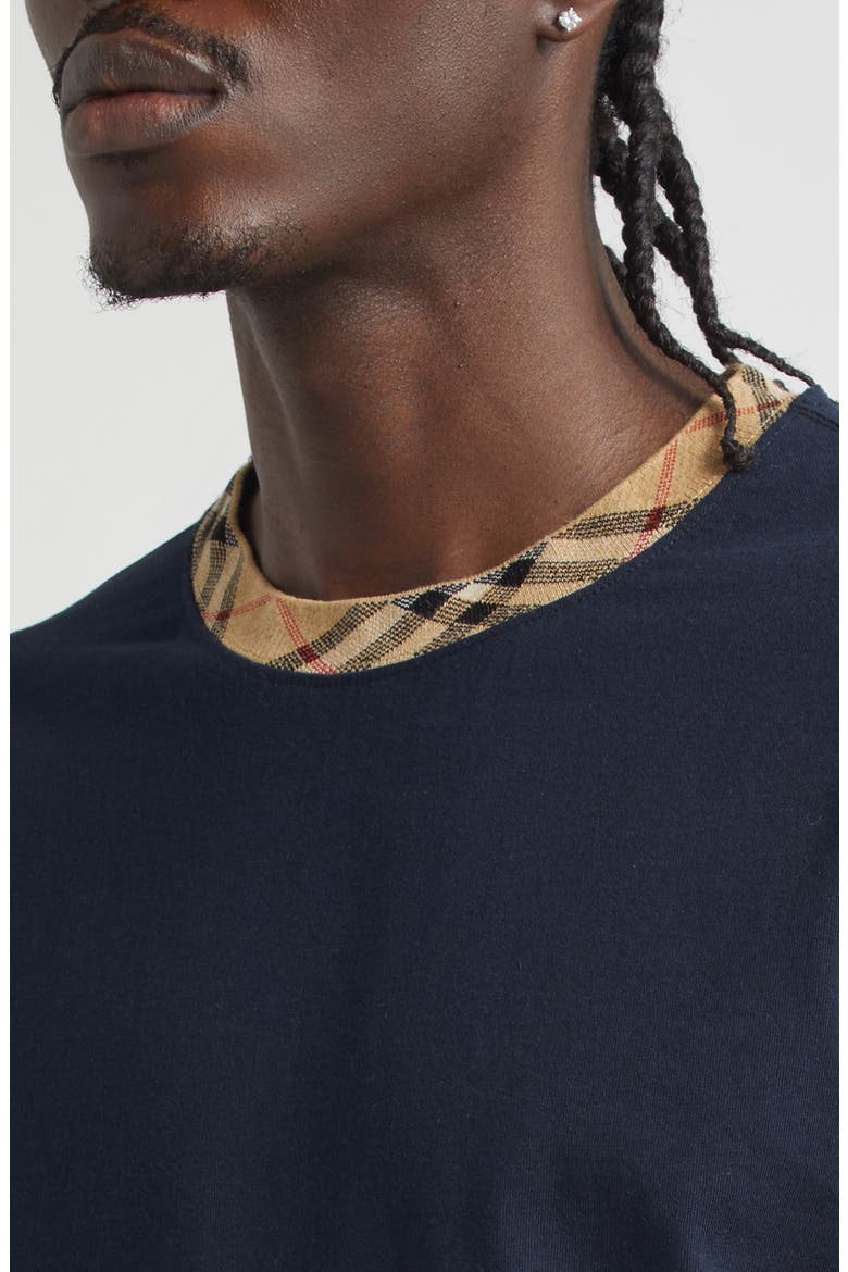 Ryan Check Trim T-Shirt, Alternate, color, NAVY