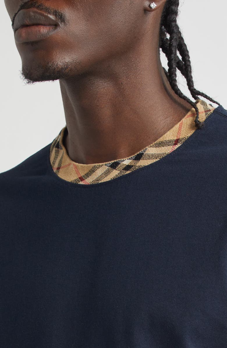 Burberry Ryan Check Trim T-Shirt, Alternate, color, Navy