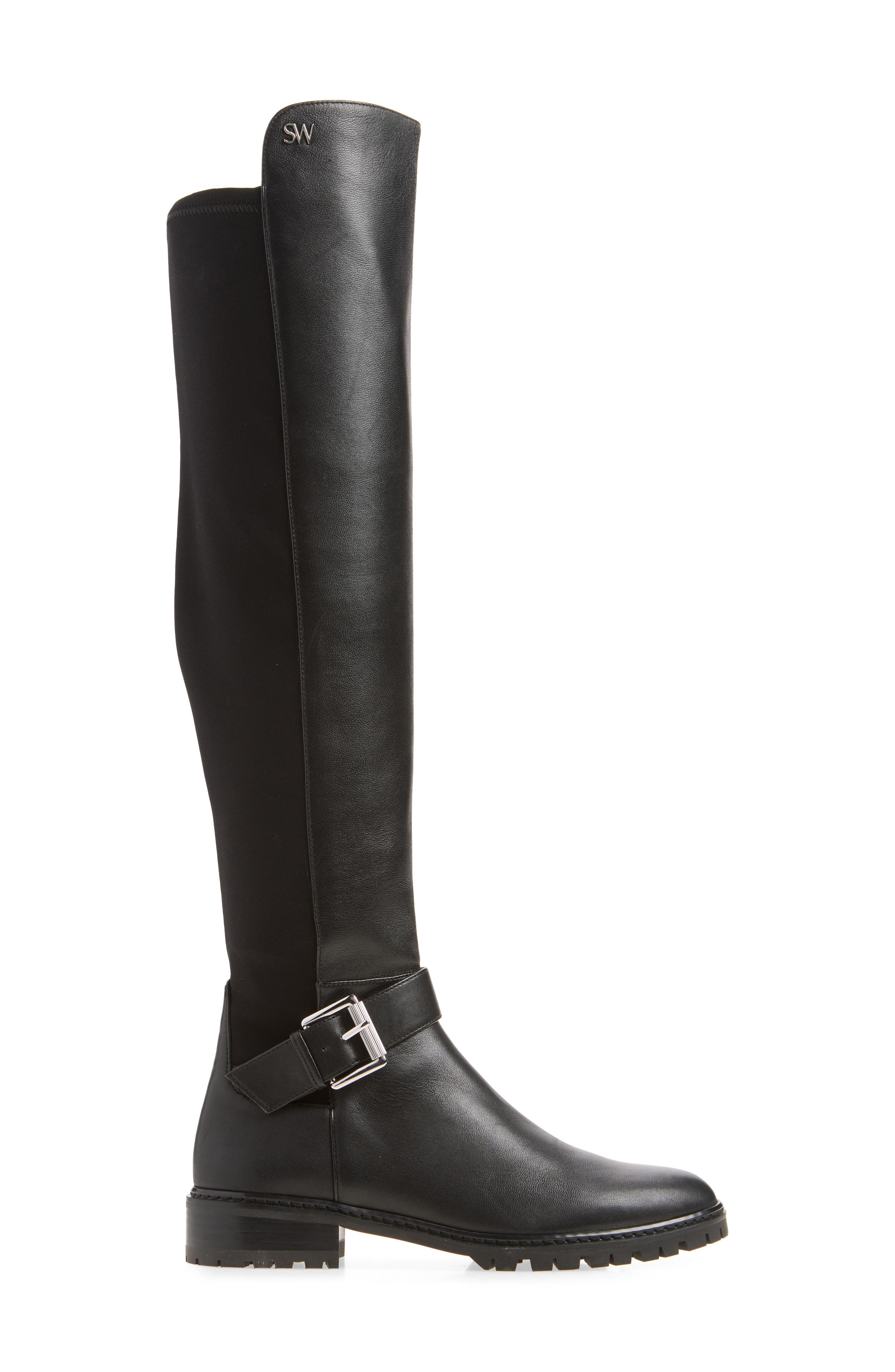 Biker City Over the Knee Leather Boot, Alternate, color, BLACK