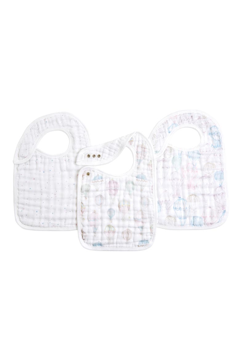 3-Pack Classic Organic Cotton Muslin Snap Bibs, Main, color, ABOVE THE CLOUDS PINK