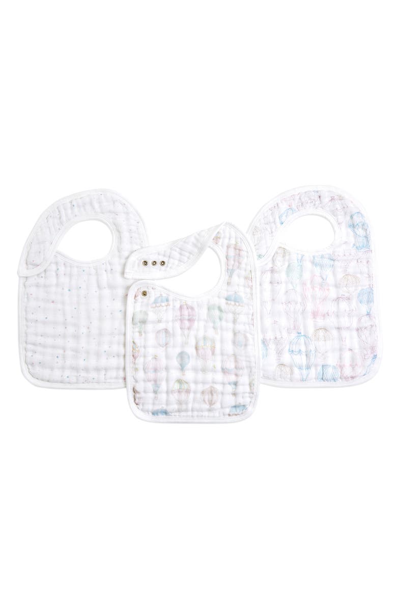 aden + anais 3-Pack Classic Organic Cotton Muslin Snap Bibs, Main, color, Above The Clouds Pink