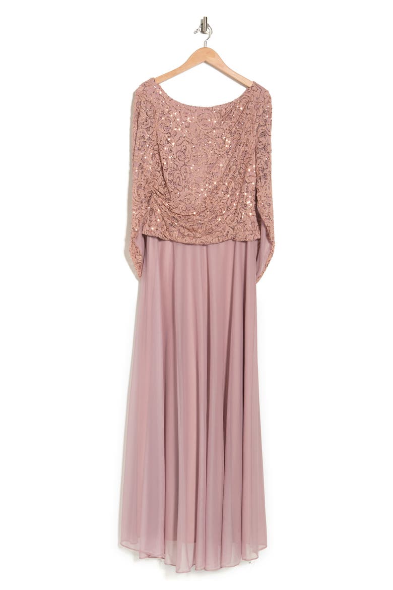 Lace Capelet Gown, Alternate, color, BLUSH