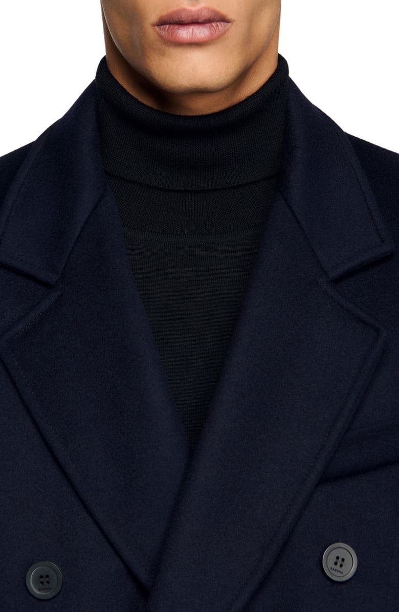 SANDRO Double-breasted wool coat, Alternate, color, Navy Blue