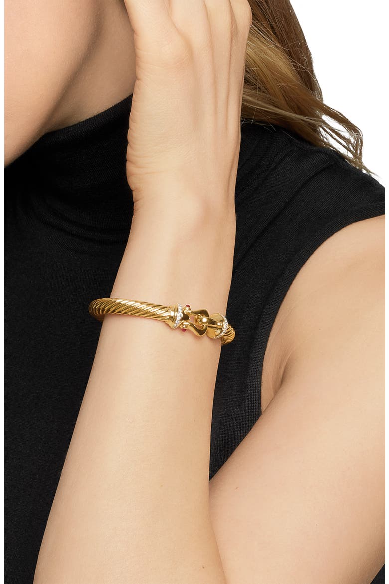 Buckle Cablespira® Bracelet in 18K Yellow Gold with Rubies and Diamonds, 7mm, Alternate, color, GOLD/ RUBY/ DIAMOND