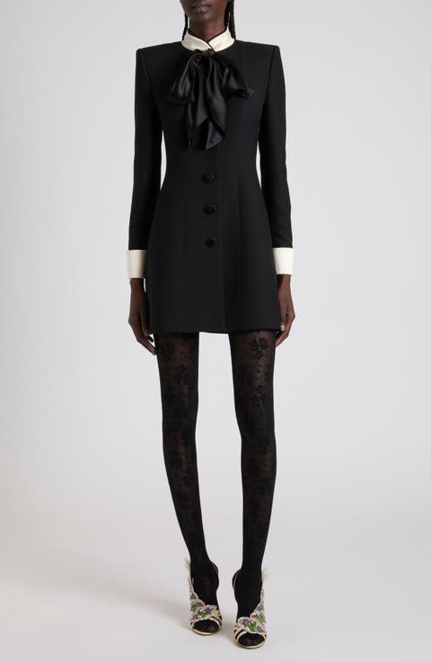 Bow Detail Long Sleeve Crepe Couture Minidress