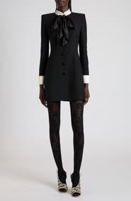 Valentino Bow Detail Long Sleeve Crepe Couture Minidress