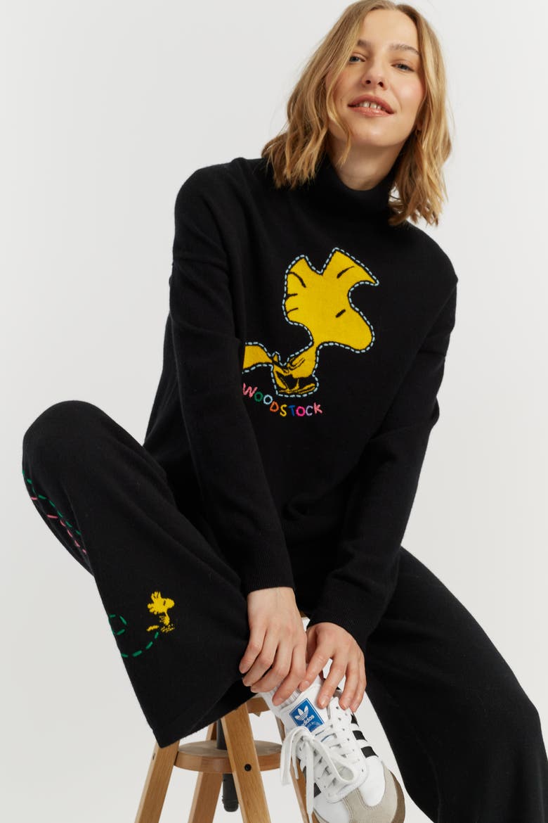 Wool-Cashmere Woodstock Roll Neck Sweater, Alternate, color, Black